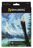 Карандаши цветные BRAUBERG "Artist line", 18 цветов, черный корпус, заточенные, высшее качество, 180